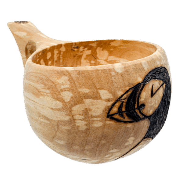 Traditional Handmade KUKSA – Pyrographied in Iceland - Puffin Design - Image 2