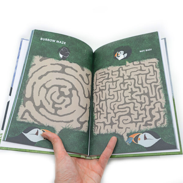 Hardcover edition of the LUNDI MEANS PUFFIN illustrated activity book from Iceland